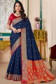 Weaving Art silk South Indian Saree in Navy blue