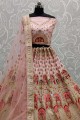 Pink Wedding Lehenga Choli in Silk Slub with Thread,Dori,Patch Embroidery,Diamond Work