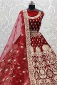 Red Wedding Lehenga Choli with Dori,Jari Embroidery,Diamond Work Velvet