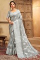 Grey Cotton Linen Wevon Designer saree with Blouse