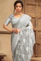 Grey Cotton Linen Wevon Designer saree with Blouse