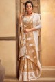 Peach saree in Cotton Linen with Wevon Designer