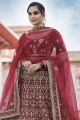 Wedding Lehenga Choli in Maroon Velvet with Heavy Embroidery With Hand Work