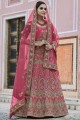 Velvet Wedding Lehenga Choli in Pink with Heavy Embroidery With Hand Work