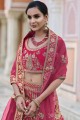 Velvet Wedding Lehenga Choli in Pink with Heavy Embroidery With Hand Work