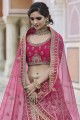 Heavy Embroidery With Hand Work Velvet Wedding Lehenga Choli in Pink