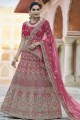 Wedding Lehenga Choli in Pink Velvet with Heavy Embroidery With Hand Work