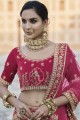 Heavy Embroidery With Hand Work Velvet Pink Wedding Lehenga Choli Soft Net Dupatta