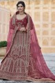 Pink Wedding Lehenga Choli in Velvet with Heavy Embroidery With Hand Work