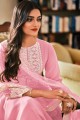 Pink Palazzo Salwar kameez in Multy Embroidery Work Faux Georgette