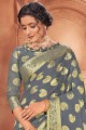 Grey Designer Weaving Work Chiffon saree