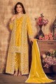 Mustard Designer Thread,Sequance Embroidery Work Net salwar kameez