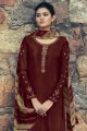 Coffee Patiyala Suit in Royal Crepe with Designer Embroidery Work,Digital Printed