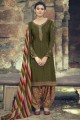 Designer Embroidery Work,Digital Printed Royal Crepe Patiyala Suit in Green