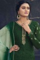 Faux Georgette Designer Malty,Jari Embroidery Work,Digital Printed Green salwar kameez with Chiffon Dupatta