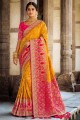 Mustard South indian saree in Weaving Rich Pallu,Blouse Dola Silk