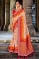 Dola Silk South indian saree in Beige with Weaving Rich Pallu,Heavy Embroidery Border,Blouse Work