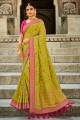 Green South indian saree with Weaving Rich Pallu,Heavy Embroidery Border,Blouse Work Dola Silk