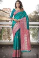 Wevon Self Designer Lichi Silk South indian saree in Sky Bluewith Blouse