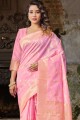 Pink Lichi Silk Wevon Self Designer South indian saree with Blouse