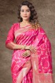 Lichi Silk South indian saree in Pink with Wevon Self Designer