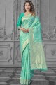 Wevon Self Designer South indian saree in Teal Lichi Silk