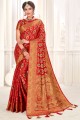 Red South indian saree with Wevon  Soft Silk