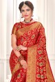 Red South indian saree with Wevon  Soft Silk