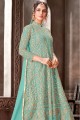 Embroidery Work Net anarkali suit in Turquiose with Nazneen Dupatta