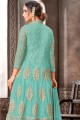 Embroidery Work Net anarkali suit in Turquiose with Nazneen Dupatta
