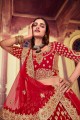 Thread,Sequance,Coding,Jari Embroidery,Hand Work Silk Wedding Lehenga Choli in Red with Net Dupatta