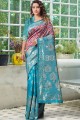 Sky Blue saree in Heavy Wevon Designer Lichi Silk