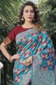 Lichi Silk saree in Sky Blue with Heavy Wevon Designer