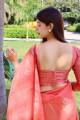 Linen Silk Peach saree in Heavy Wevon Jari Designer Work