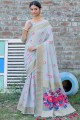 Grey saree in Handloom Linen with Heavy Wevon Meenakari Designer Work