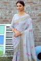 Grey saree in Handloom Linen with Heavy Wevon Meenakari Designer Work