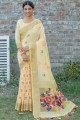 Handloom Linen saree in Yellow with Heavy Wevon Meenakari Designer Work