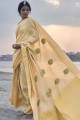 saree in Yellow Soft Tissue Linen with Wevon Rich Jari Designer