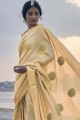 saree in Yellow Soft Tissue Linen with Wevon Rich Jari Designer