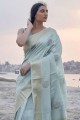 Blue saree with Wevon Rich Jari Designer Soft Tissue Linen