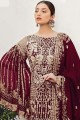 Maroon pakistani Salwar Kameez with Designer Heavy Embroidery Work Faux Georgette