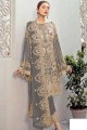 Grey Faux Georgette Designer Heavy Embroidery Work pakistani Salwar Kameez with Faux Georgette Dupatta