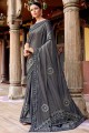 Grey Imported Lycra Foil With Heavy Petch Work saree with Blouse