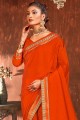 Vichitra Silk Orange saree in Sarovski Butta Designer