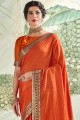 Sarovski Butta Designer Vichitra Silk saree in Orange