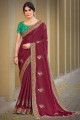 Maroon Silk Georgette Resham, Jari Embroidery,Stone Hand Work South indian saree with Blouse