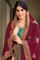Maroon Silk Georgette Resham, Jari Embroidery,Stone Hand Work South indian saree with Blouse