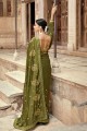 saree in Green Vichitra Silk with Designer Embroidery,Stone Work
