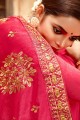 Pink saree with Designer Embroidery,Stone Work Vichitra Silk