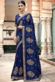 Vichitra Silk Blue saree in Designer Embroidery,Stone Work